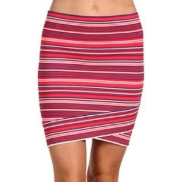 BCBG MAXAZRIA Bright Poppy Multi Ivy Striped Bandage Mini Slim Skirt Size: Small - Picture 1 of 16